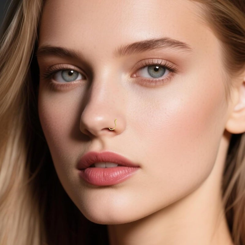D.Bella Fake Septum Hoop 20G Faux Nose Piercing Hoop Clip on Nose Rings Non Piercing Fake Septum Lip Ear Ring Faux Body Piercing Jewelry for Women Men - Image 5